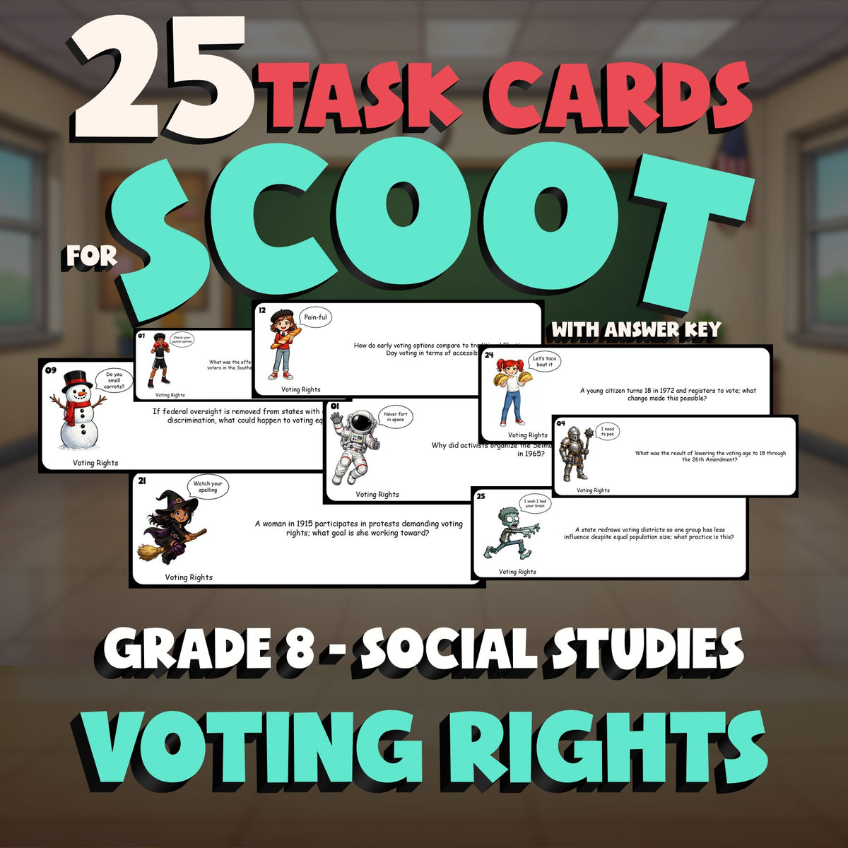 Voting Rights SCOOT TASK CARDS Socials Game - No Prep Grade 8 Review Activity