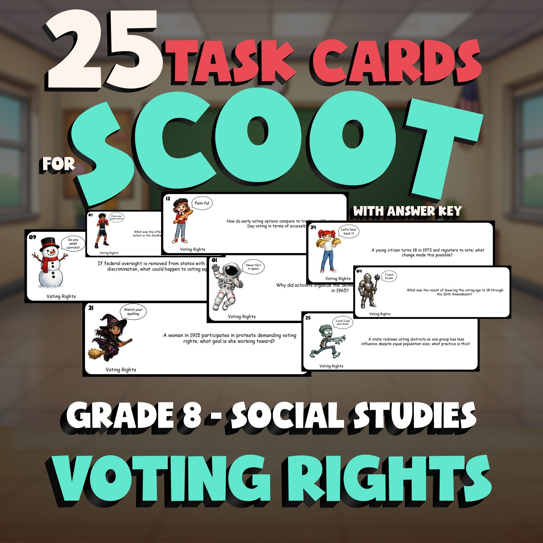 Voting Rights SCOOT TASK CARDS Socials Game - No Prep Grade 8 Review Activity