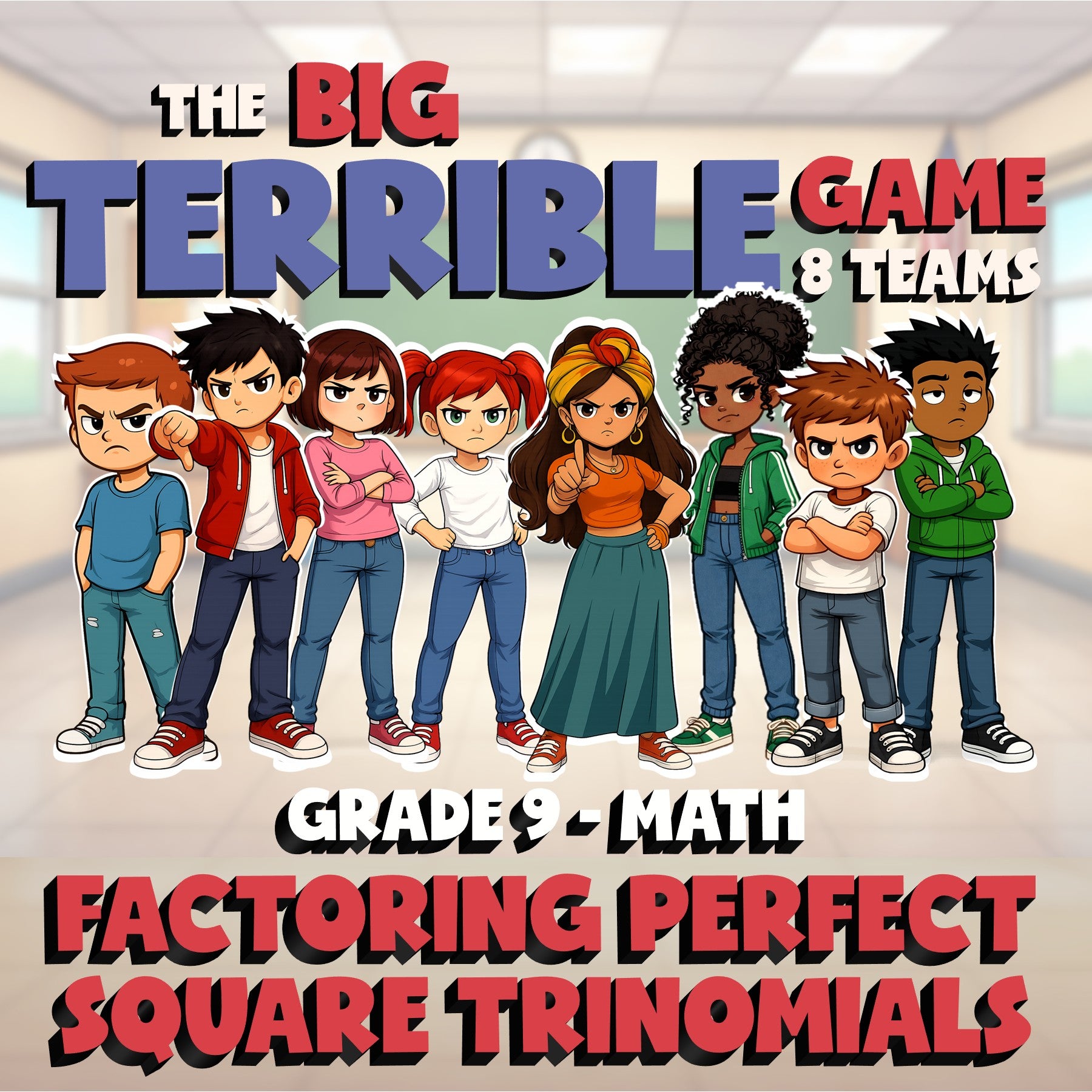 Factoring Perfect Square Trinomials BIG TERRIBLE GAME - Grade 9 Math Review