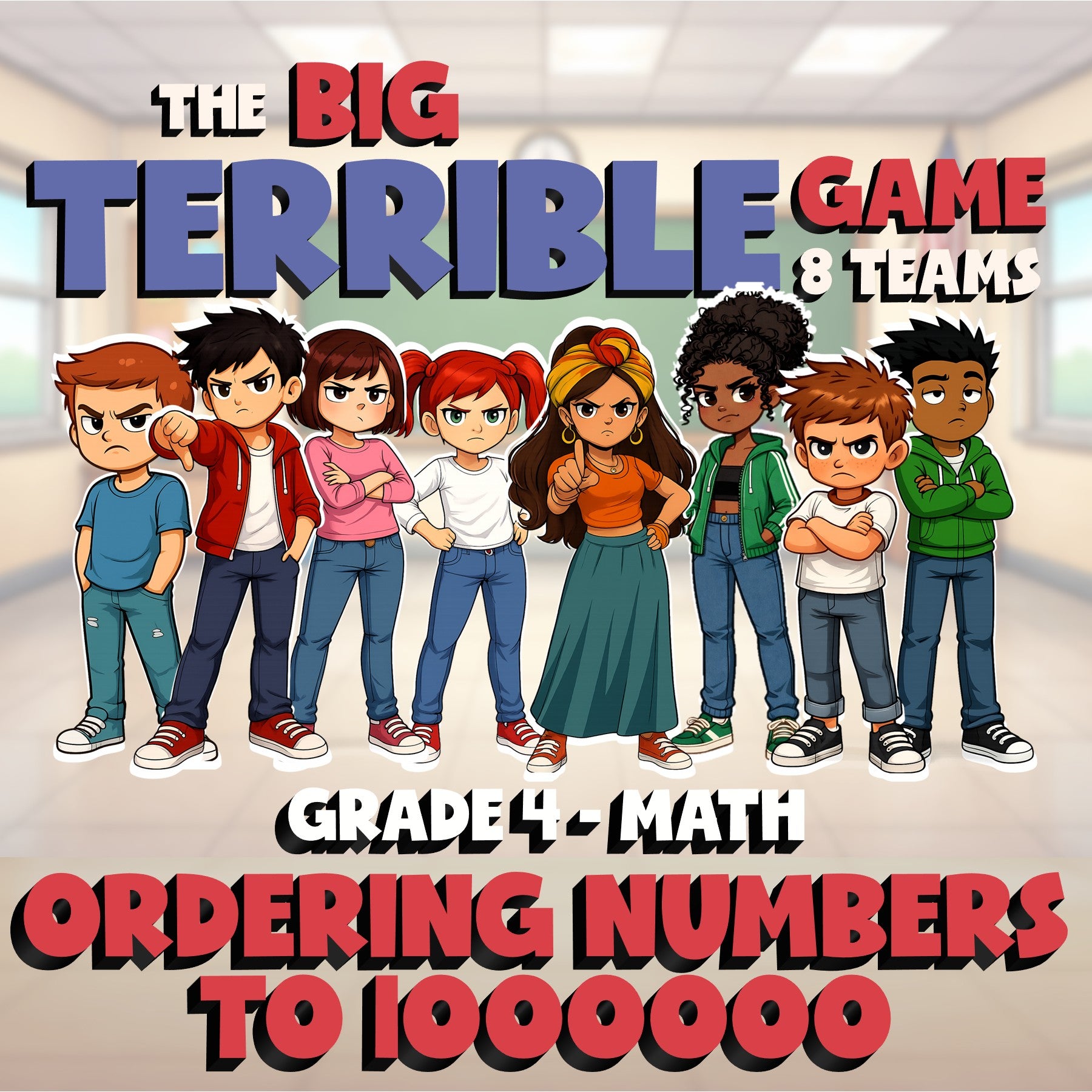 Ordering Numbers to 1000000 BIG TERRIBLE GAME - No Prep Grade 4 Math Review