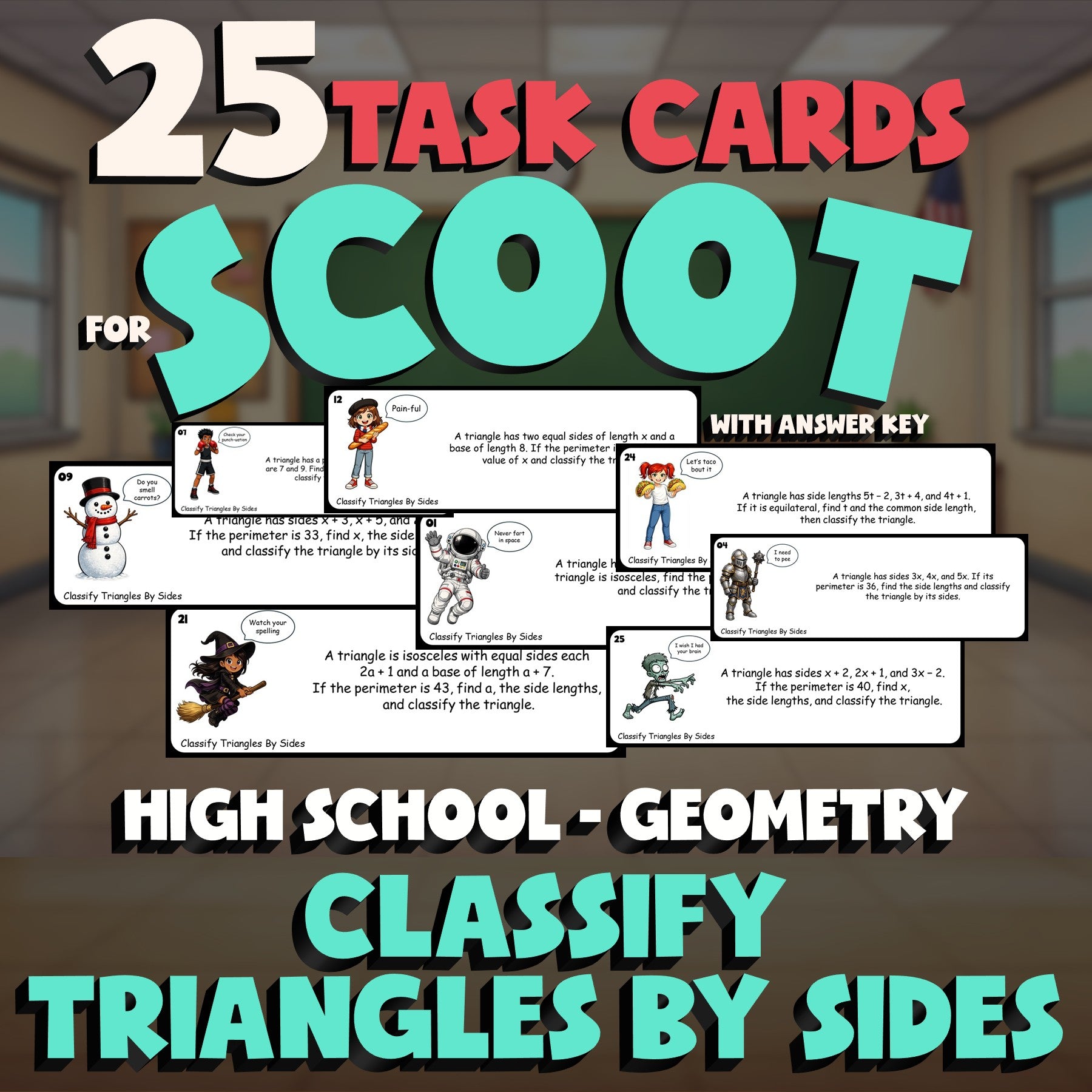 Classify Triangles By Sides SCOOT TASK CARDS Math Game - No Prep Geometry Review