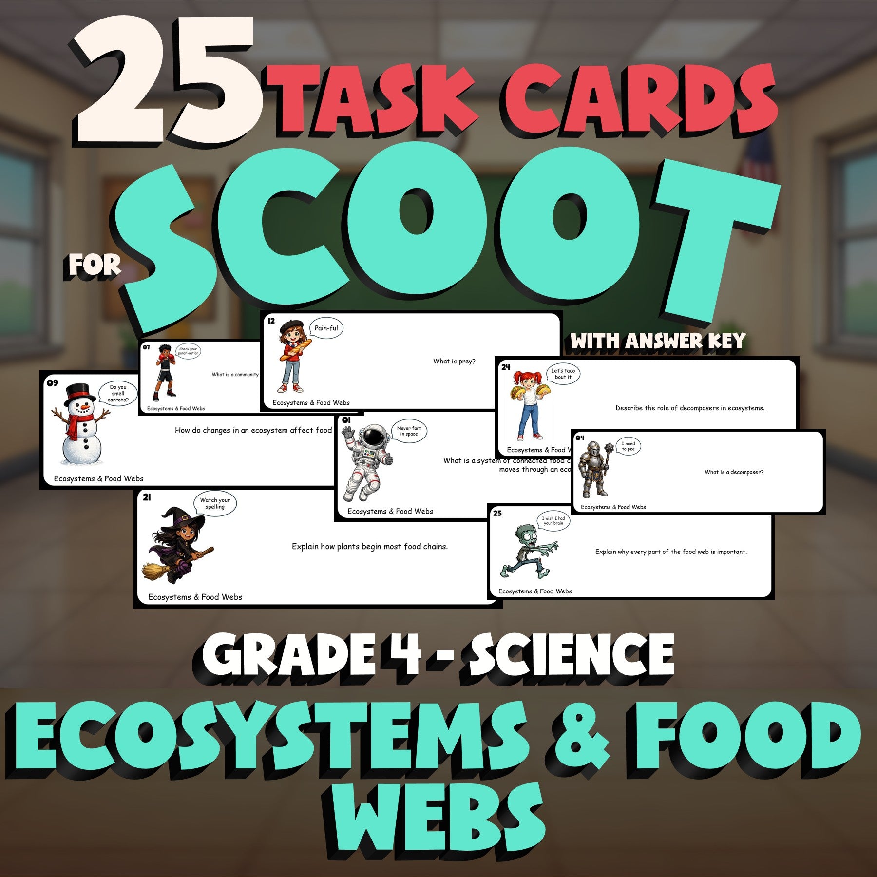Ecosystems & Food Webs SCOOT TASK CARDS Science Game - No Prep Grade 4 Review