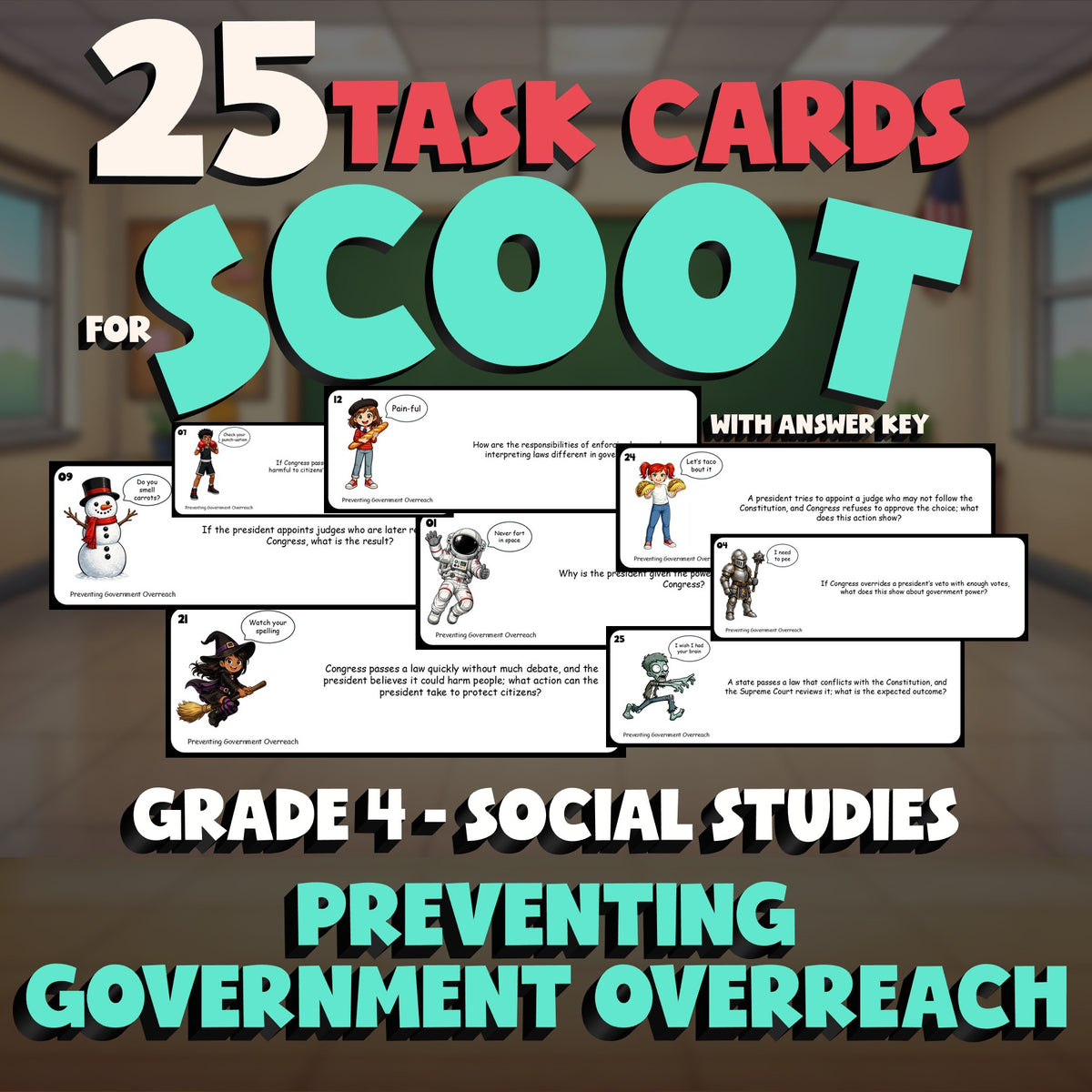 Preventing Government Overreach SCOOT TASK CARDS Socials Game - No Prep Grade 4