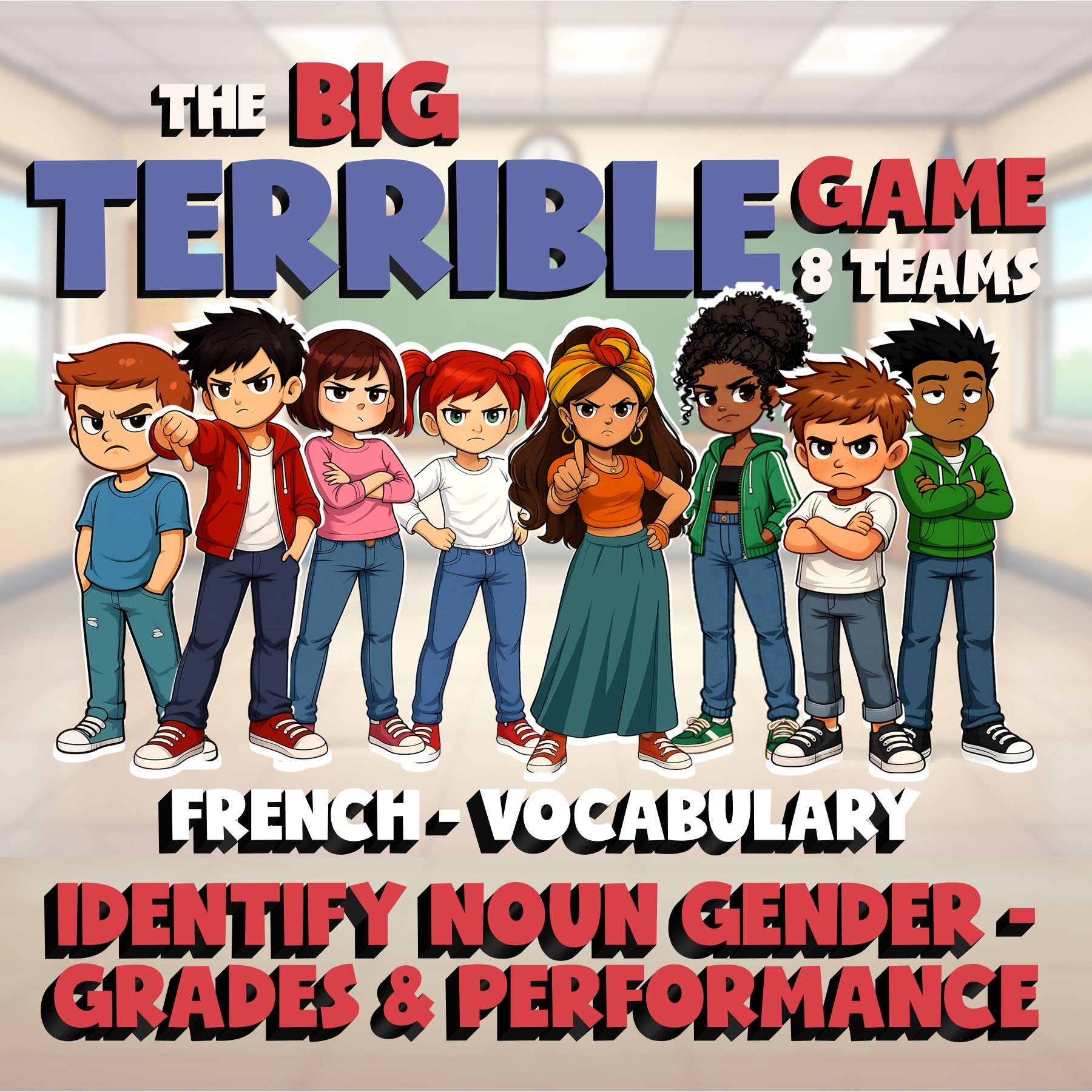 Identify Noun Gender - Grades & Performance BIG TERRIBLE GAME - French Exercise