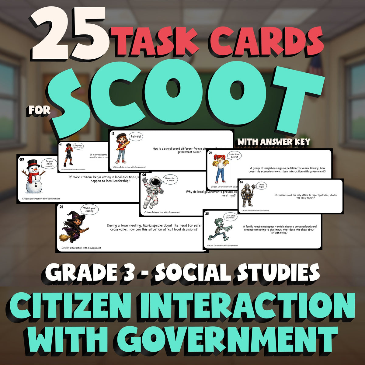 Citizen Interaction with Government SCOOT TASK CARDS Socials Game - Grade 3