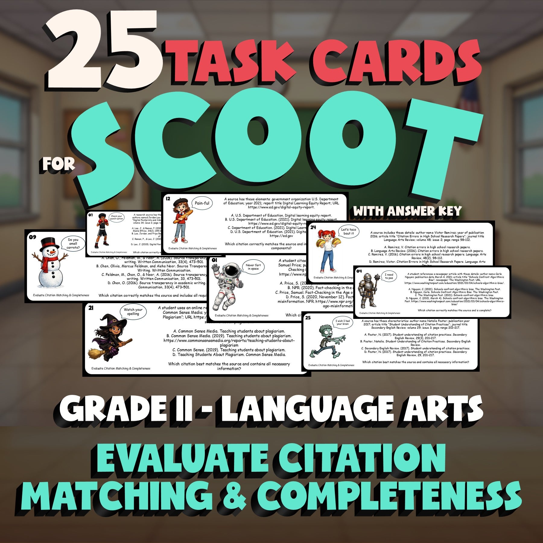 Evaluate Citation Matching & Completeness SCOOT TASK CARDS ELA Game - Grade 11