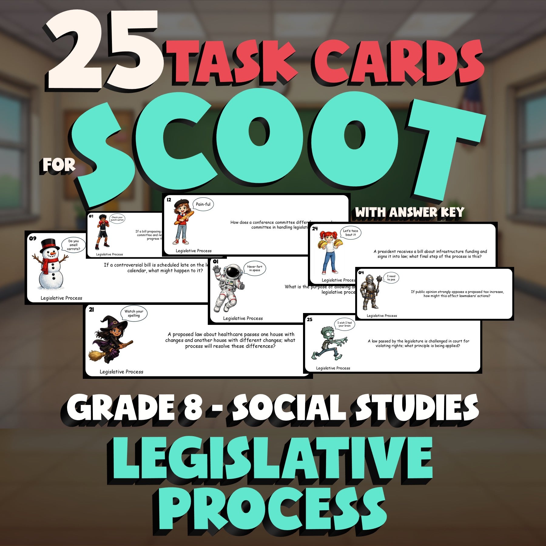 Legislative Process SCOOT TASK CARDS Socials Game - No Prep Grade 8 Review