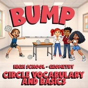 Circle Vocabulary and Basics BUMP Math Game - No Prep Geometry Review Activity
