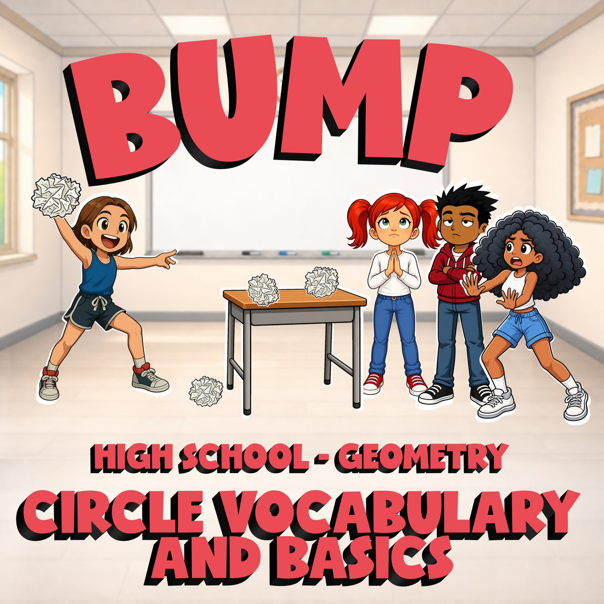 Circle Vocabulary and Basics BUMP Math Game - No Prep Geometry Review Activity
