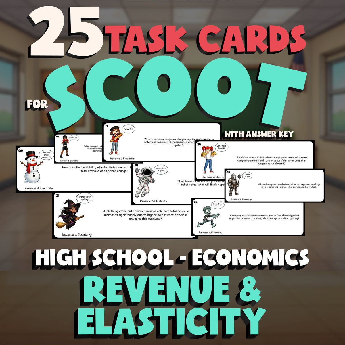 Revenue & Elasticity SCOOT TASK CARDS Economics Game - No Prep Review Activity