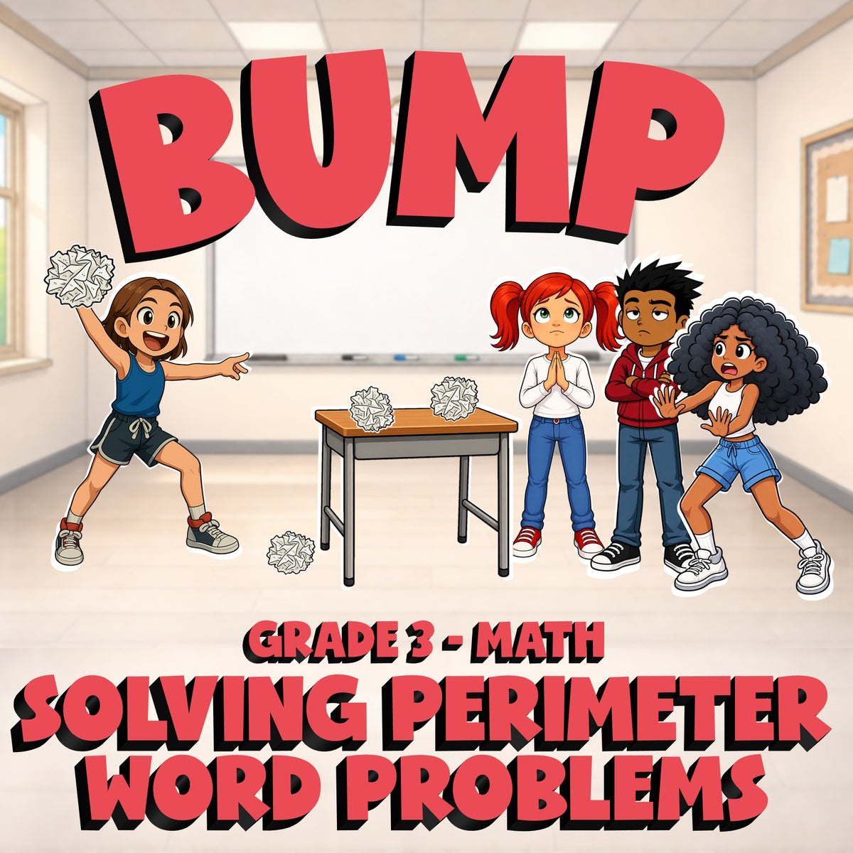 Solving Perimeter Word Problems BUMP Math Game - No Prep Grade 3 Review Activity