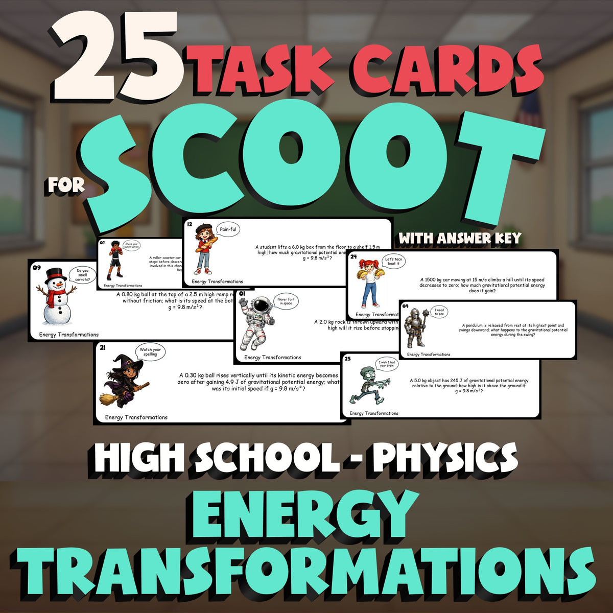 Energy Transformations SCOOT TASK CARDS Science Game - No Prep Physics Review