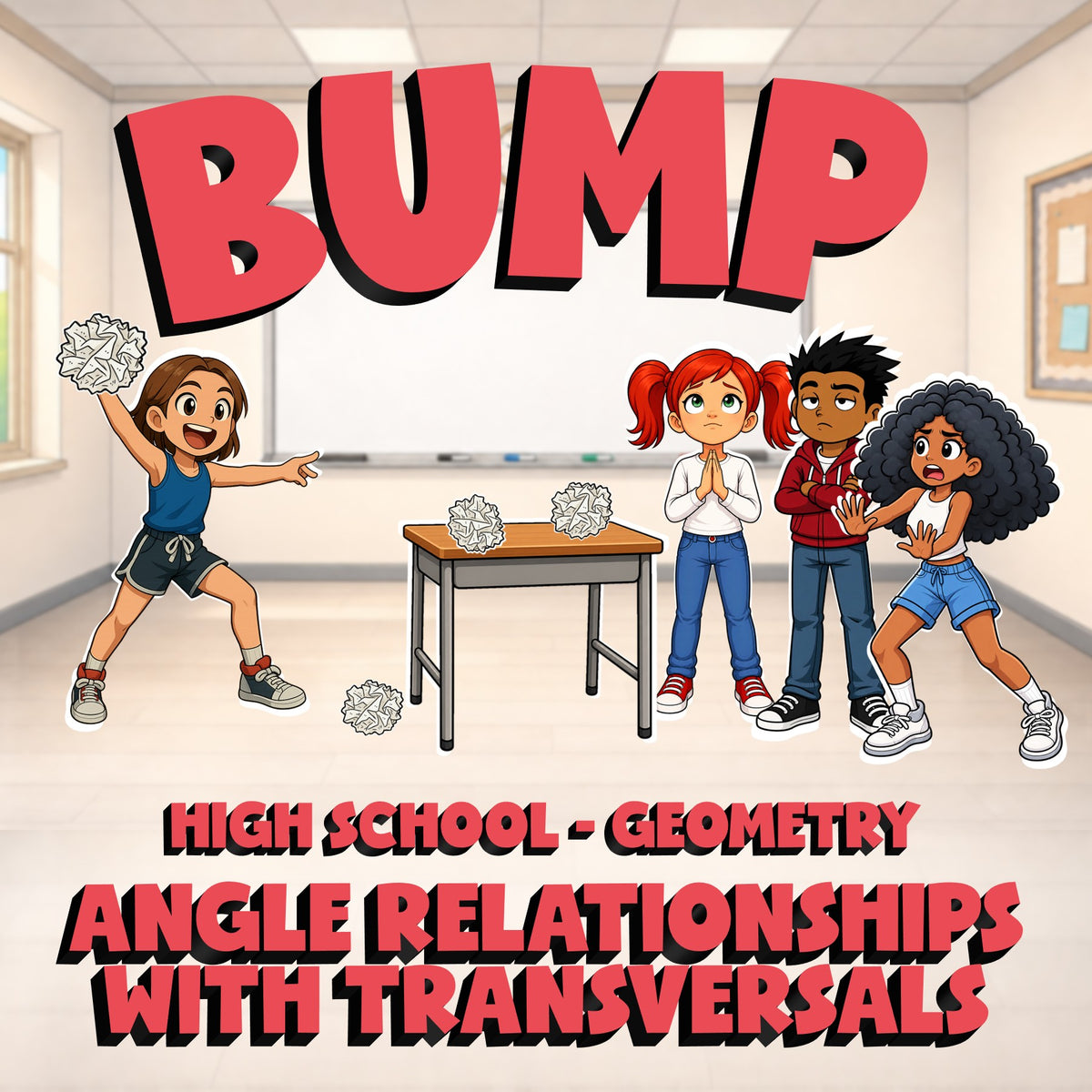Angle Relationships with Transversals BUMP Math Game - No Prep Geometry Review
