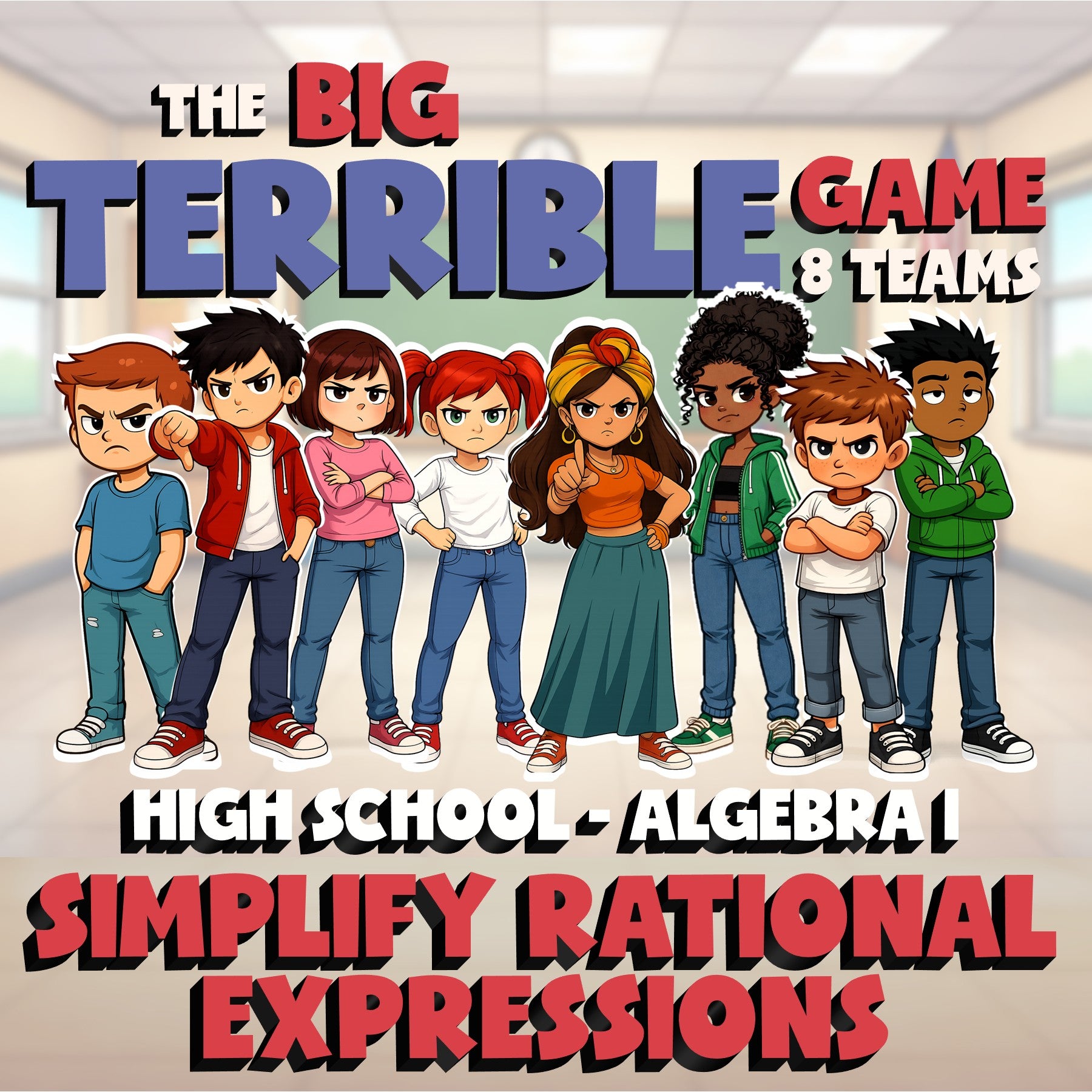 Simplify Rational Expressions BIG TERRIBLE GAME - No Prep Algebra 1 Math Review