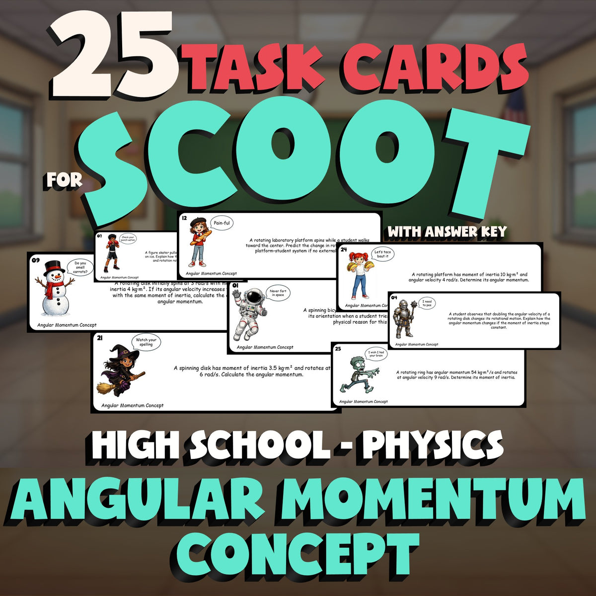 Angular Momentum Concept SCOOT TASK CARDS Science Game - No Prep Physics Review
