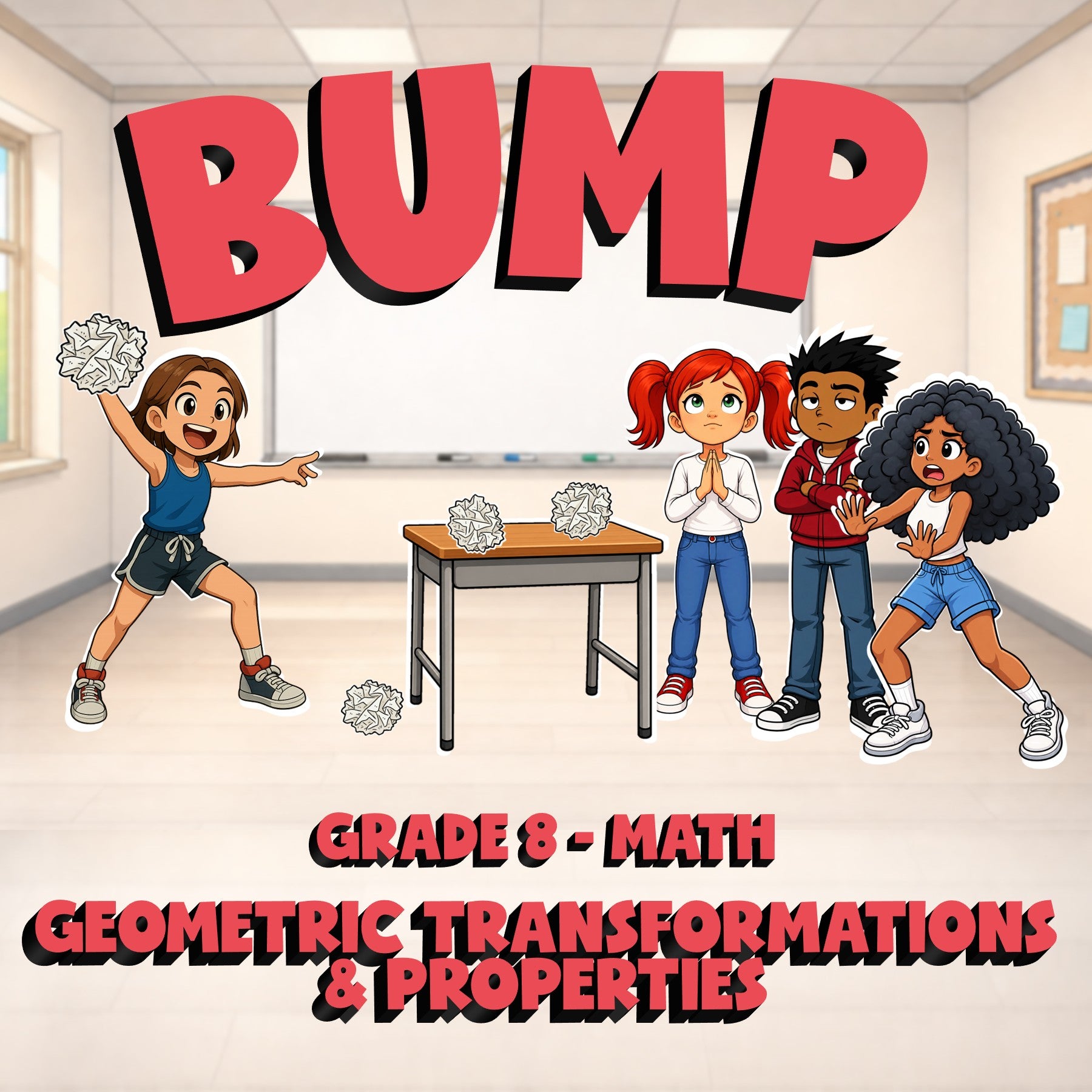Geometric Transformations & Properties BUMP Math Game - No Prep Grade 8 Review