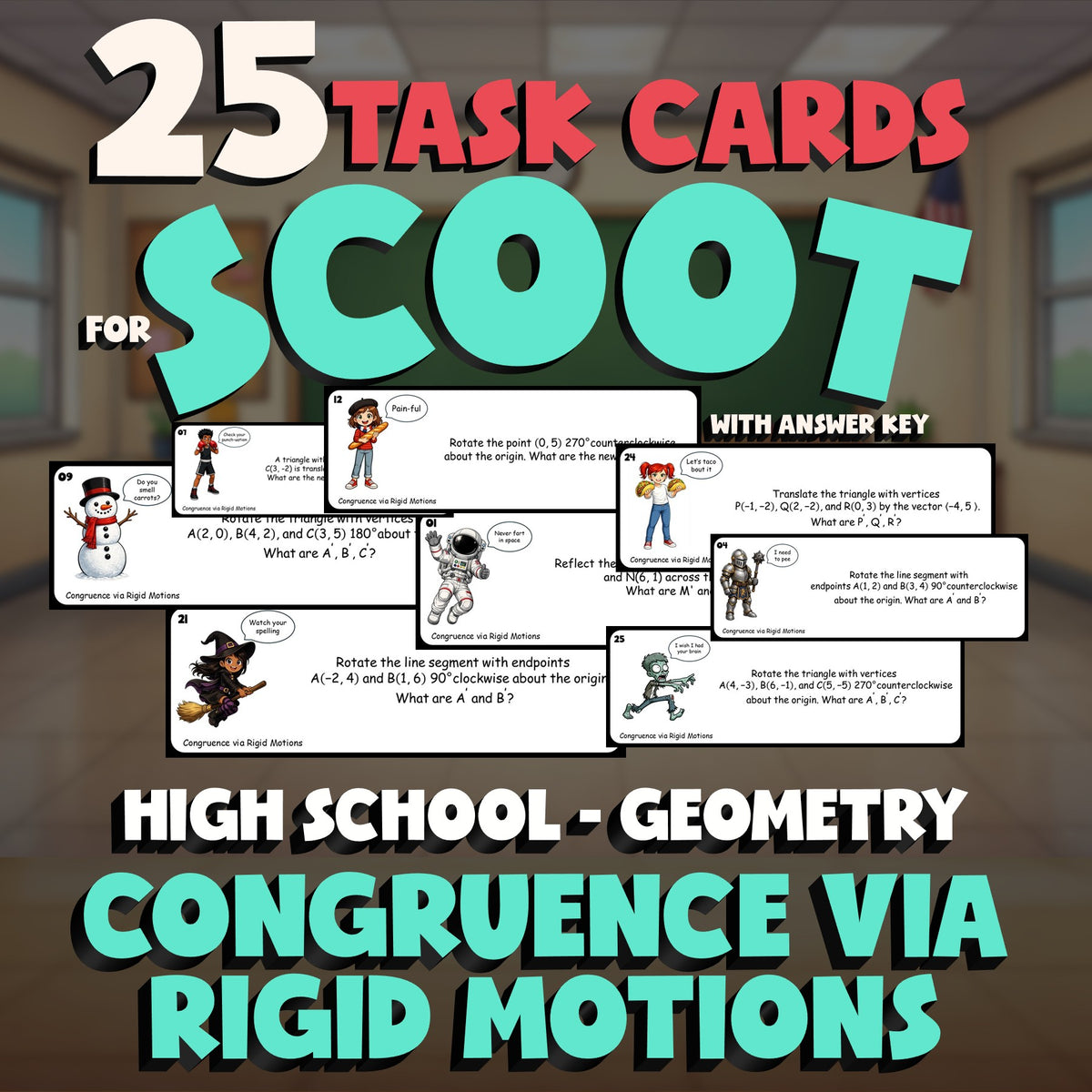 Congruence via Rigid Motions SCOOT TASK CARDS Math Game - No Prep Geometry