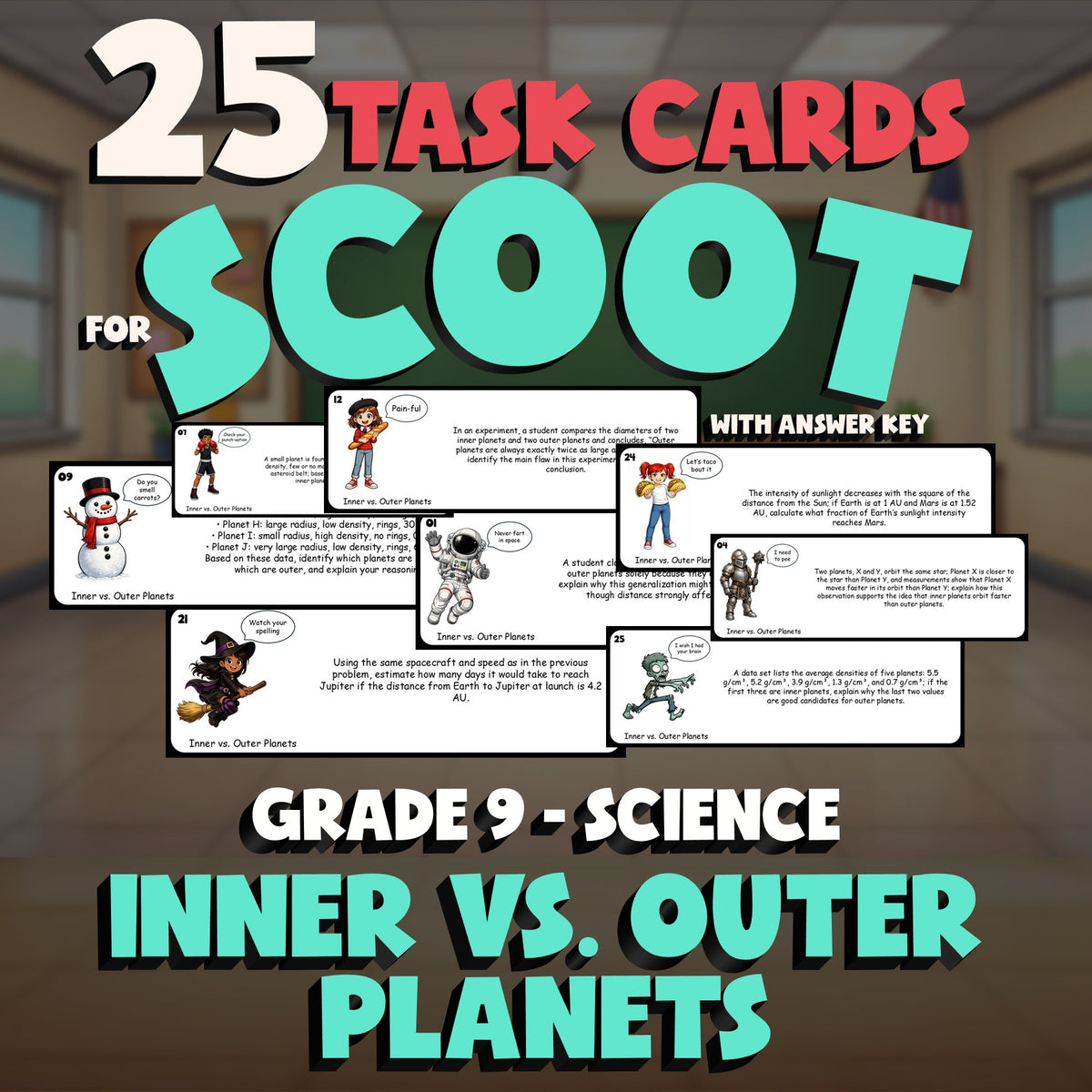 Inner vs. Outer Planets SCOOT TASK CARDS Science Game - No Prep Grade 9 Review