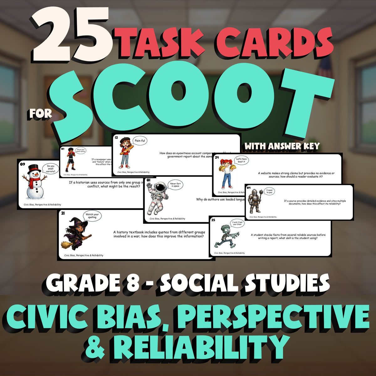 Civic Bias, Perspective & Reliability SCOOT TASK CARDS Socials Game - Grade 8