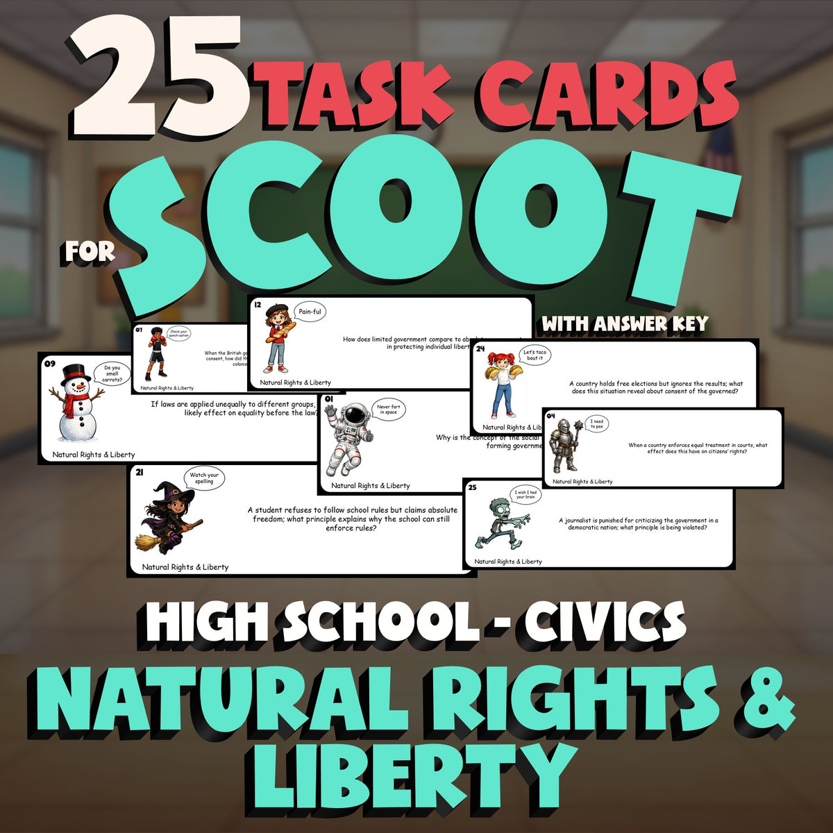 Natural Rights & Liberty SCOOT TASK CARDS Civics Game - No Prep Review Activity