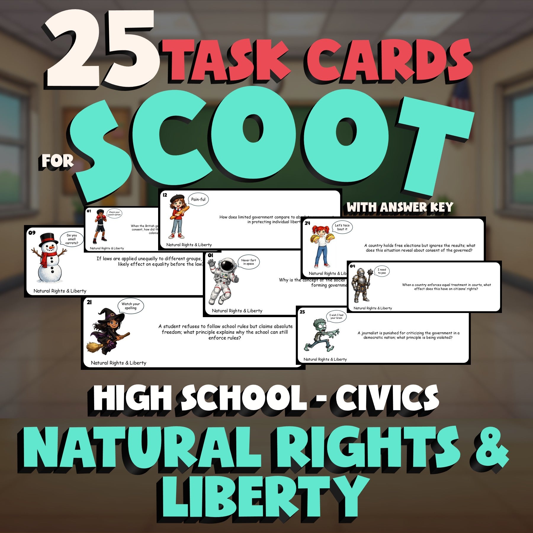Natural Rights & Liberty SCOOT TASK CARDS Civics Game - No Prep Review Activity