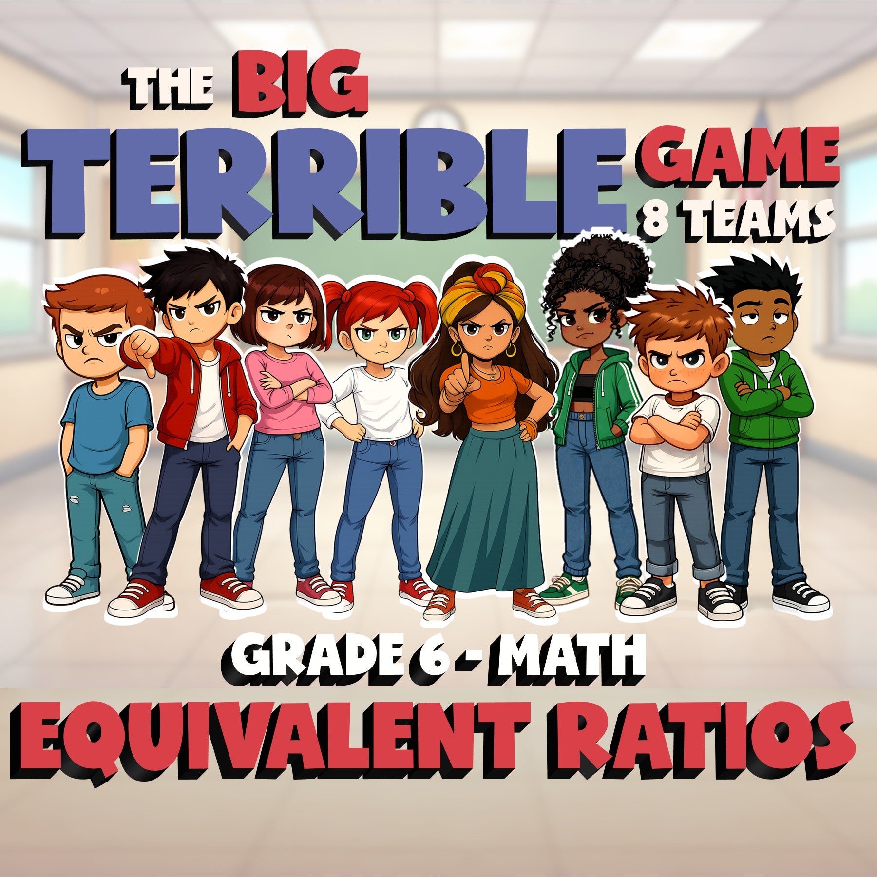 Equivalent Ratios BIG TERRIBLE GAME - No Prep Grade 6 Math Review Activity