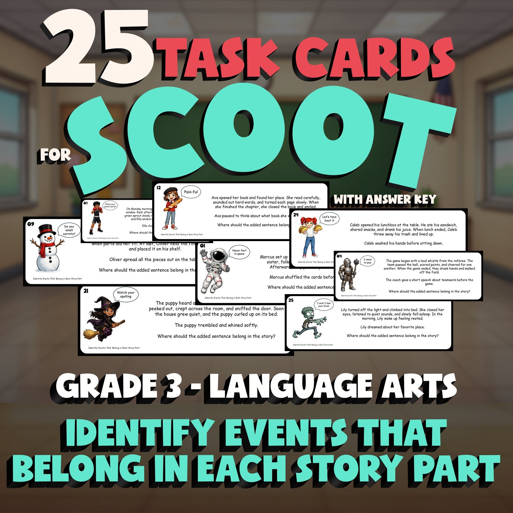 Identify Events That Belong in Each Story Part SCOOT TASK CARDS ELA Game Grade 3