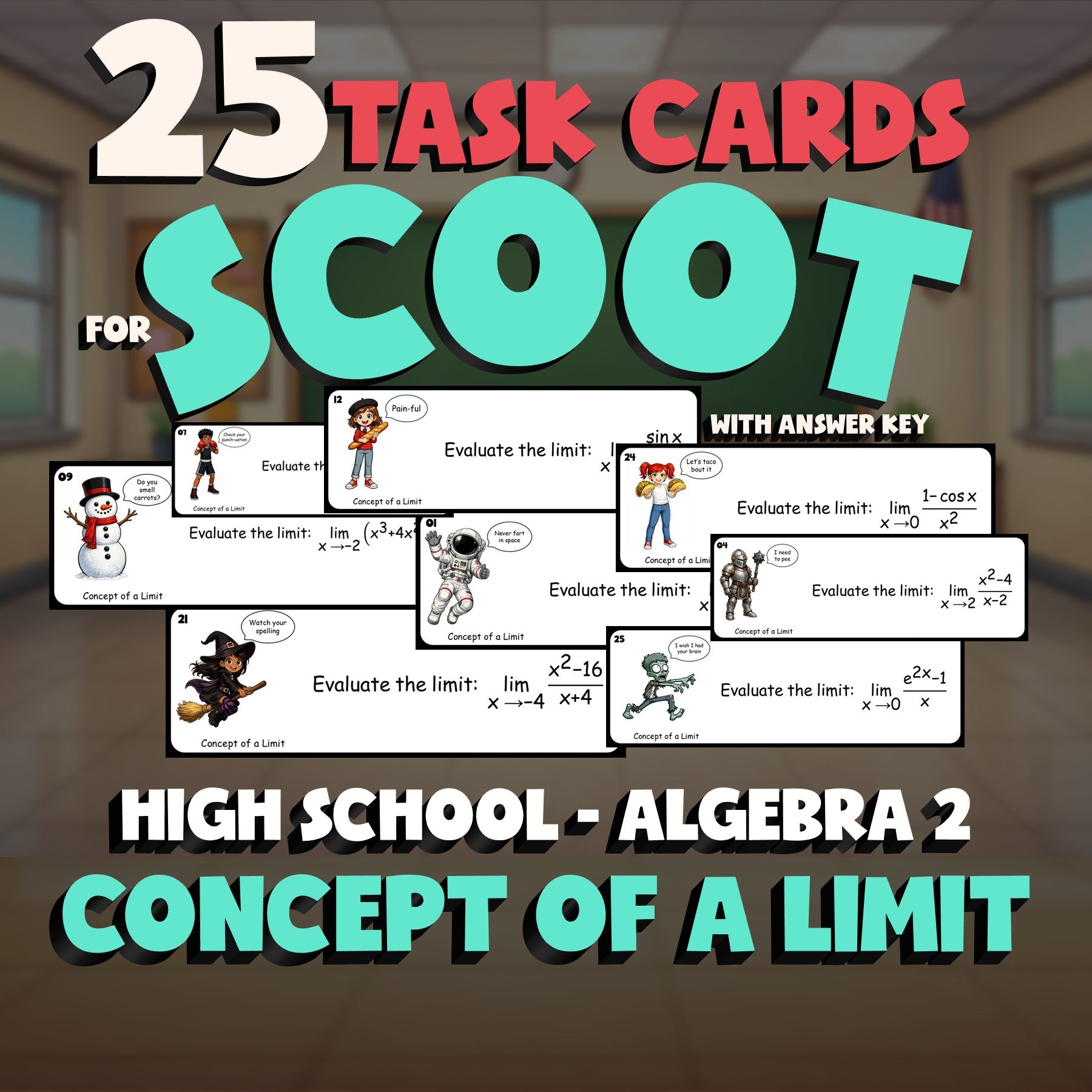 Concept of a Limit SCOOT TASK CARDS Math Game - No Prep Algebra 2 Review