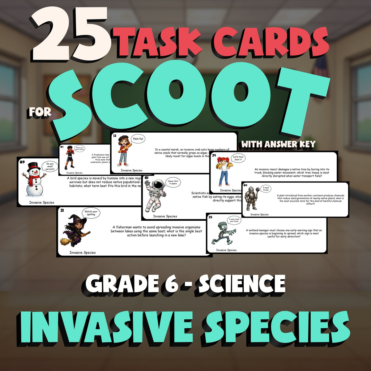 Invasive Species SCOOT TASK CARDS Science Game - No Prep Grade 6 Review Activity
