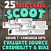 Evaluate Source Credibility & Bias SCOOT TASK CARDS ELA Game - No Prep Grade 7