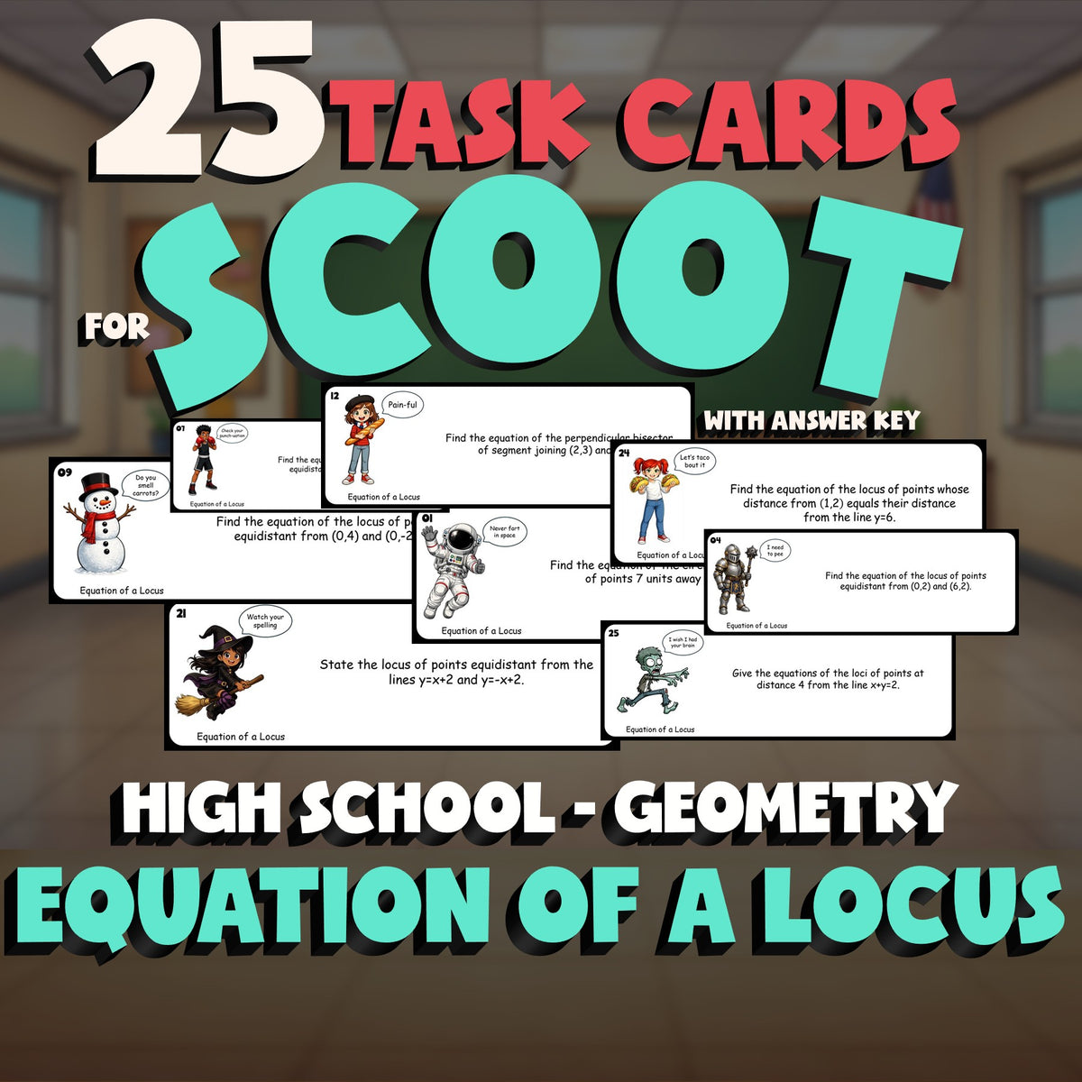 Equation of a Locus SCOOT TASK CARDS Math Game - No Prep Geometry Review