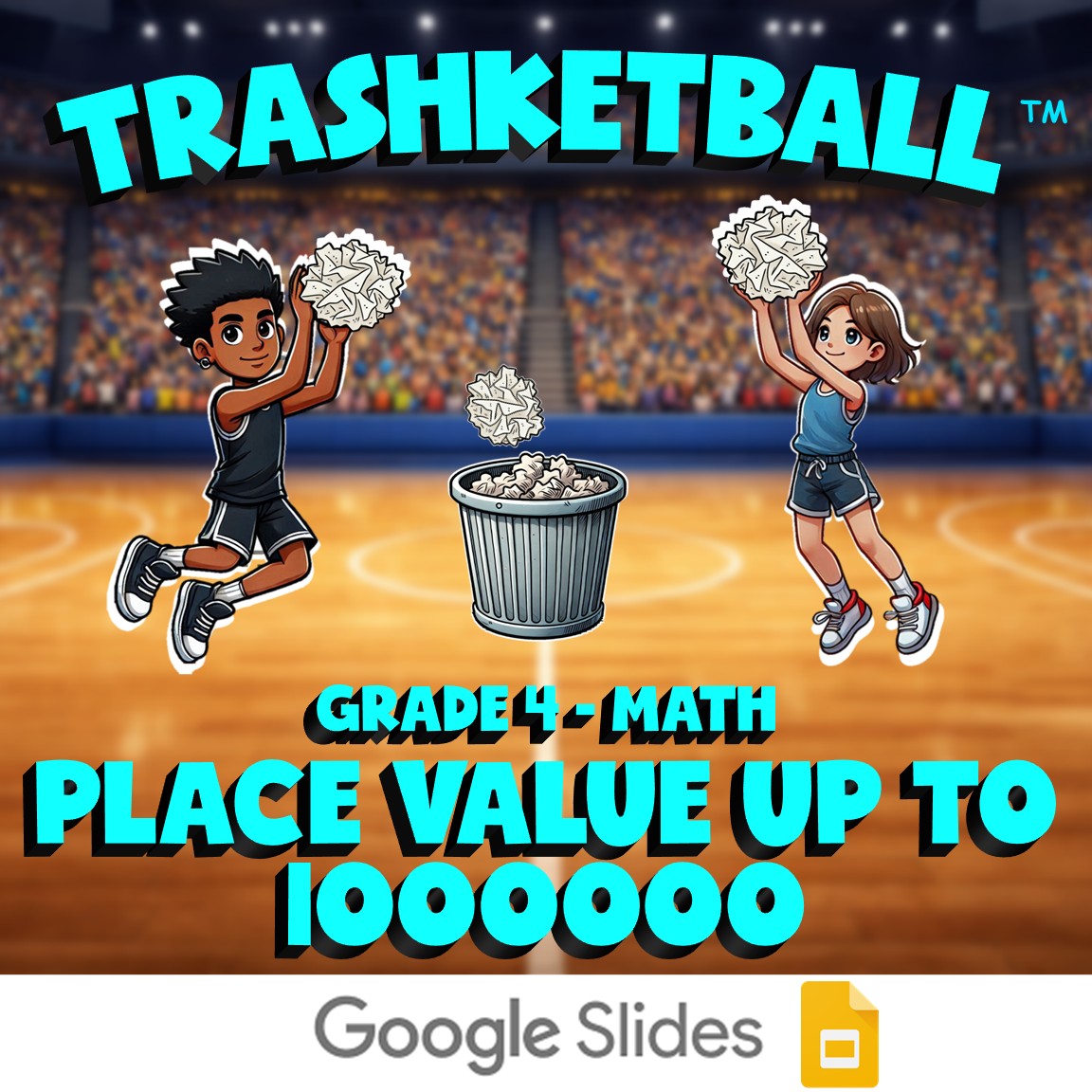 Place value up to 1000000 TRASHKETBALL Math Game - No Prep Grade 4 Review