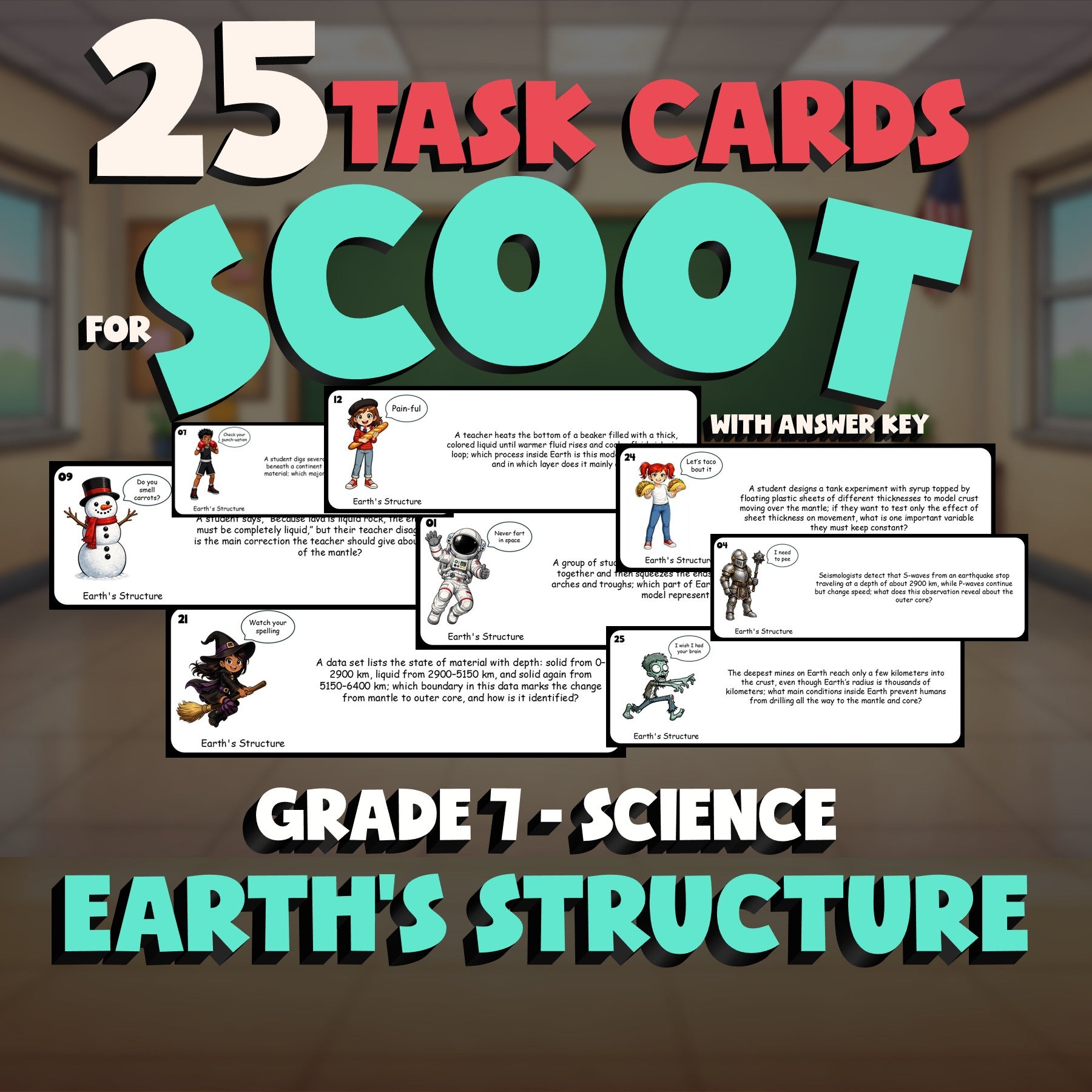 Earth's Structure SCOOT TASK CARDS Science Game - No Prep Grade 7 Review