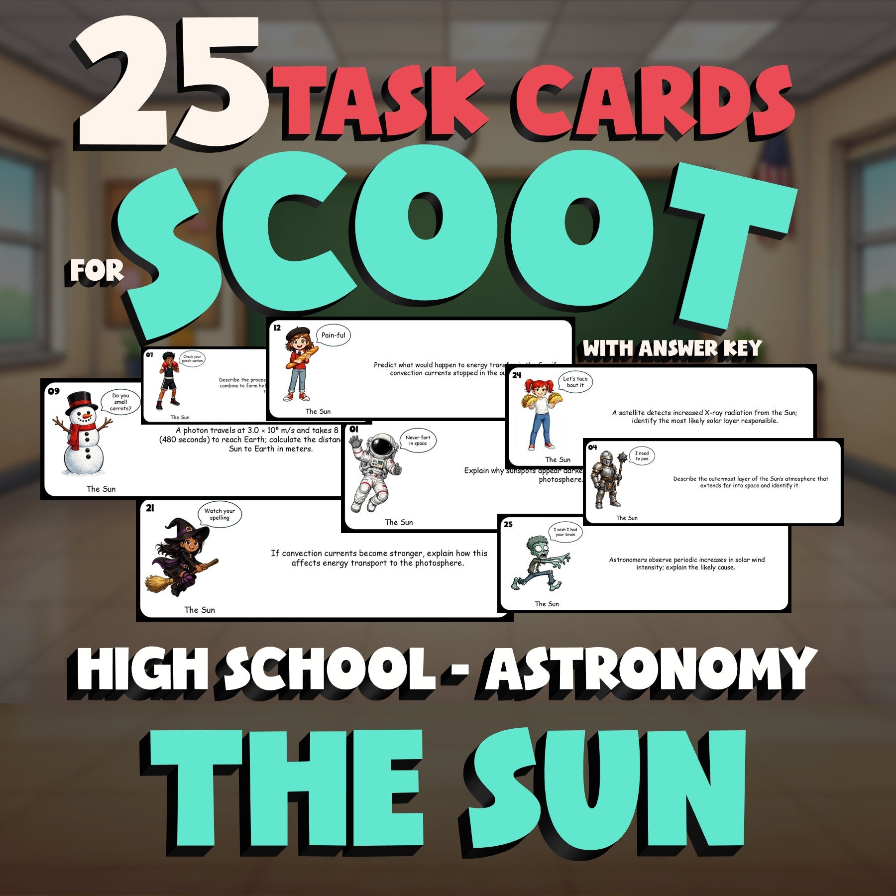 The Sun SCOOT TASK CARDS Science Game - No Prep Astronomy Review Activity
