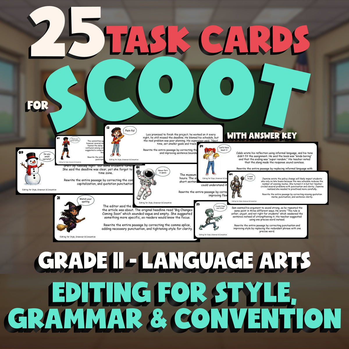 Editing for Style, Grammar & Convention SCOOT TASK CARDS ELA Game - Grade 11