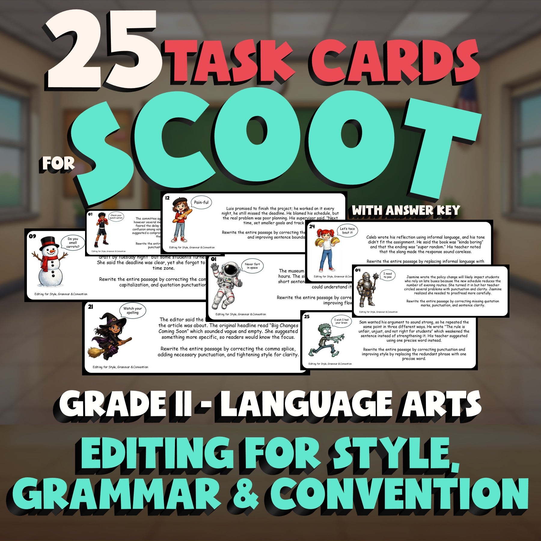Editing for Style, Grammar & Convention SCOOT TASK CARDS ELA Game - Grade 11