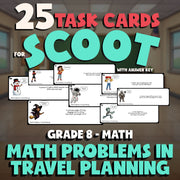 Math Problems in Travel Planning SCOOT TASK CARDS Math Game - No Prep Grade 8