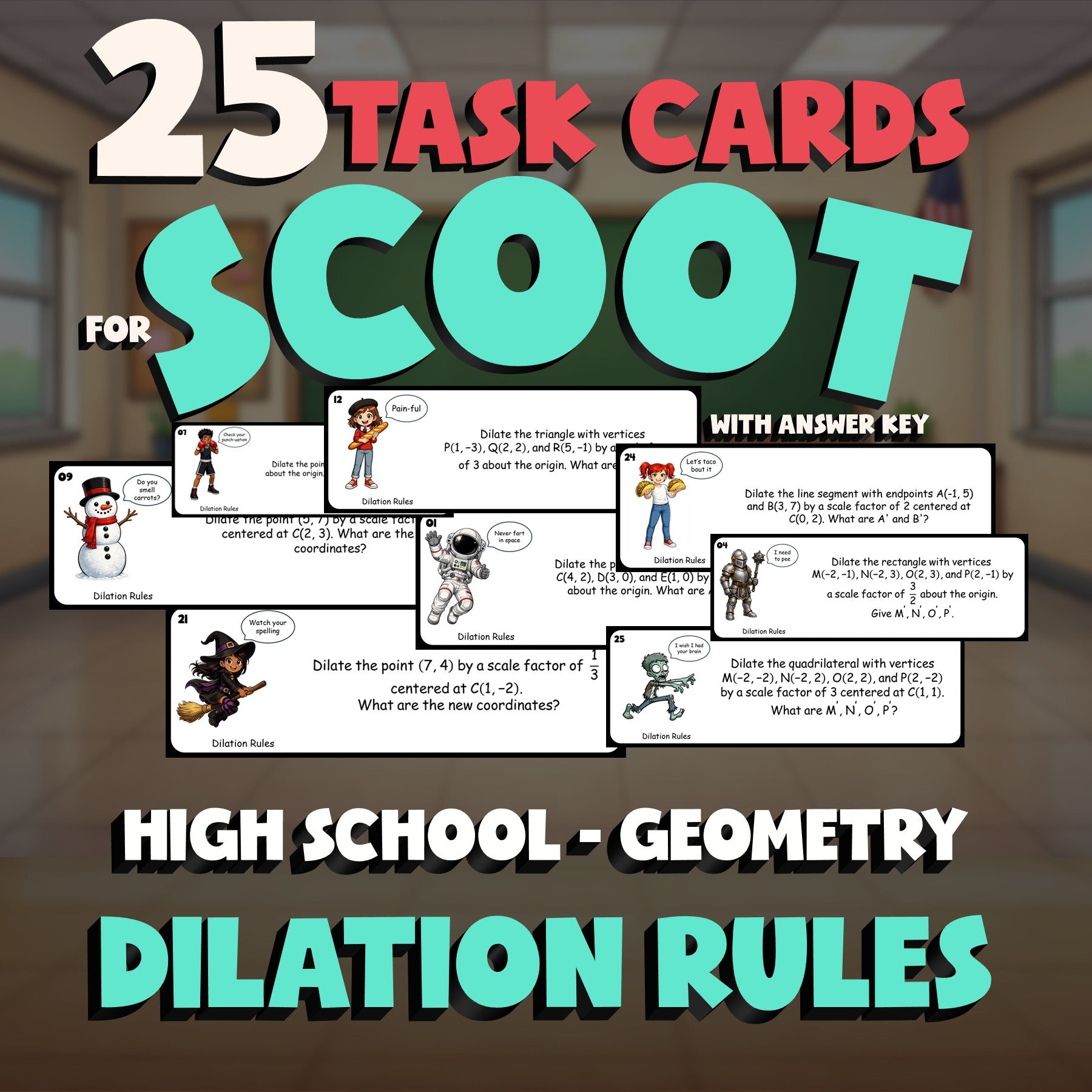 Dilation Rules SCOOT TASK CARDS Math Game - No Prep Geometry Review Activity