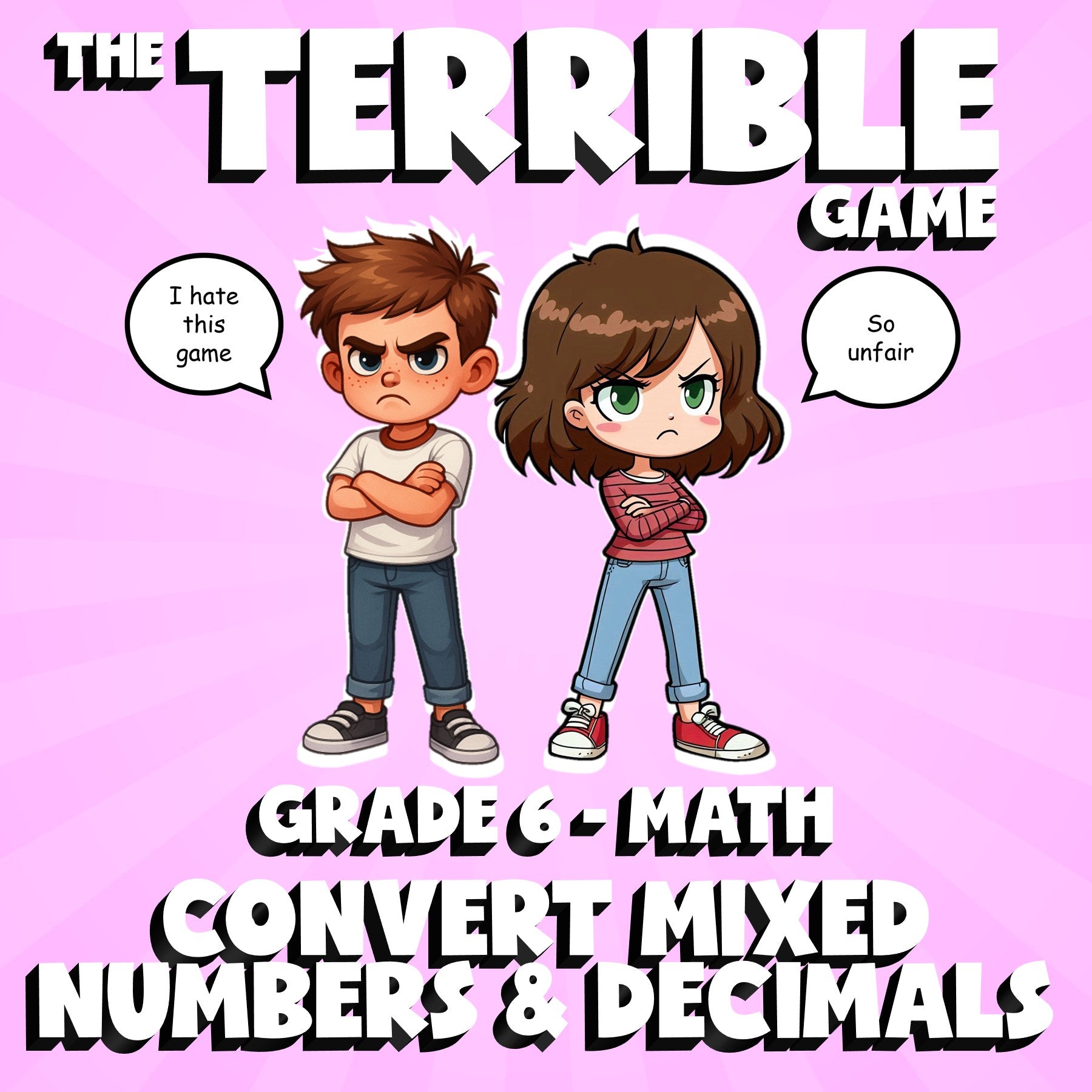 Convert Mixed Numbers & Decimals THE TERRIBLE GAME - No Prep Grade 6 Math Review
