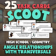 Angle Relationships with Transversals SCOOT TASK CARDS Math Game - Geometry