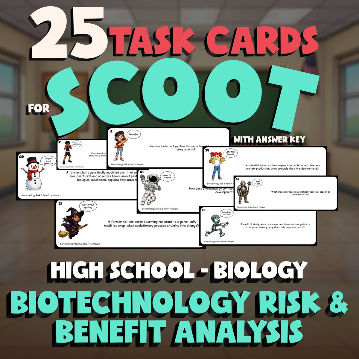 Biotechnology Risk & Benefit Analysis SCOOT TASK CARDS Science Game - Biology