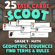 Geometric Sequences Find Terms & Rules SCOOT TASK CARDS Math Game - Grade 9