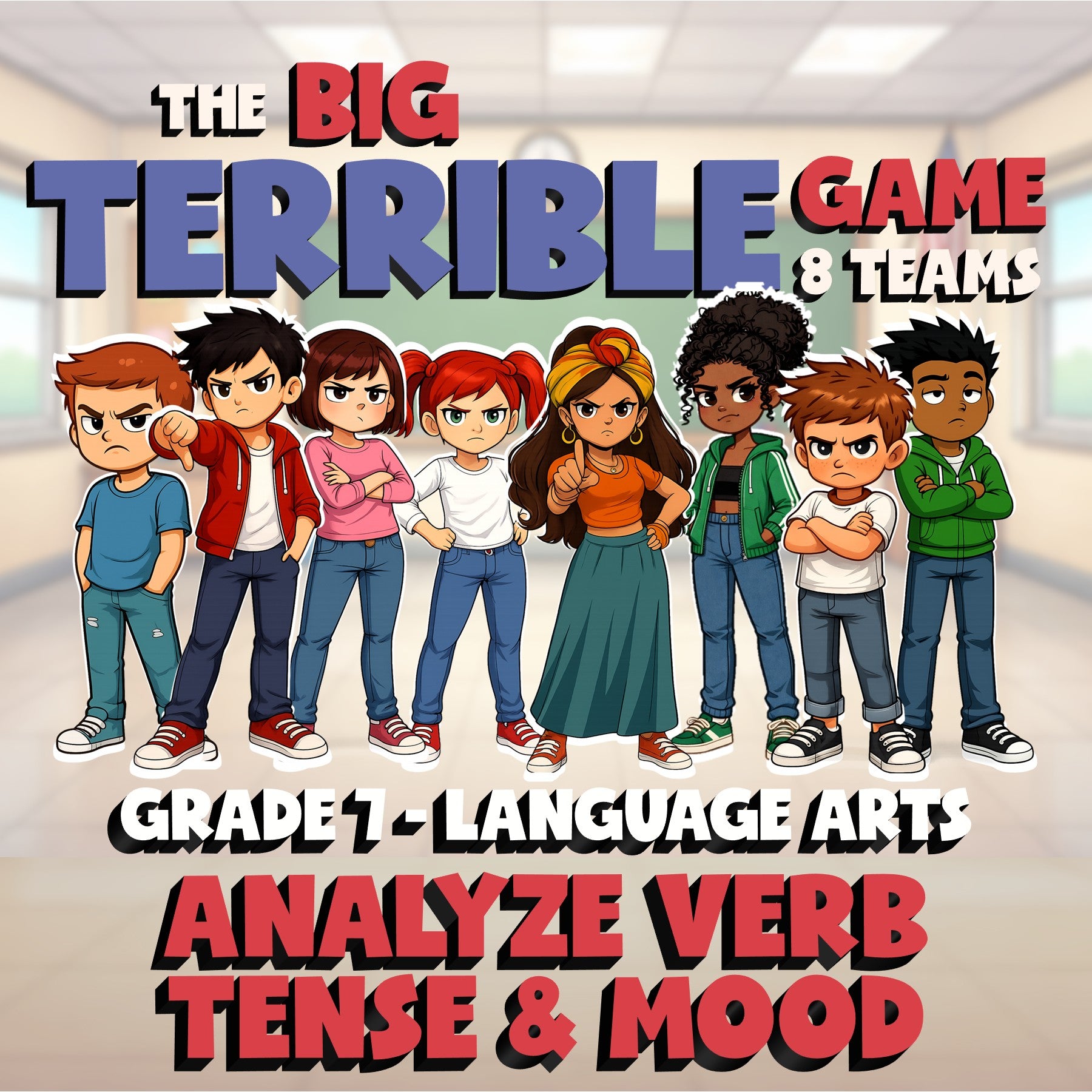 Analyze Verb Tense & Mood BIG TERRIBLE GAME - No Prep Grade 7 ELA Review