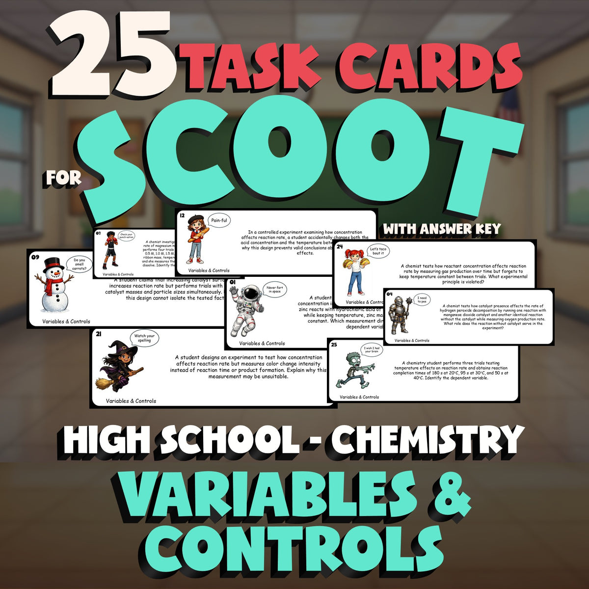 Variables & Controls SCOOT TASK CARDS Science Game - No Prep Chemistry Review