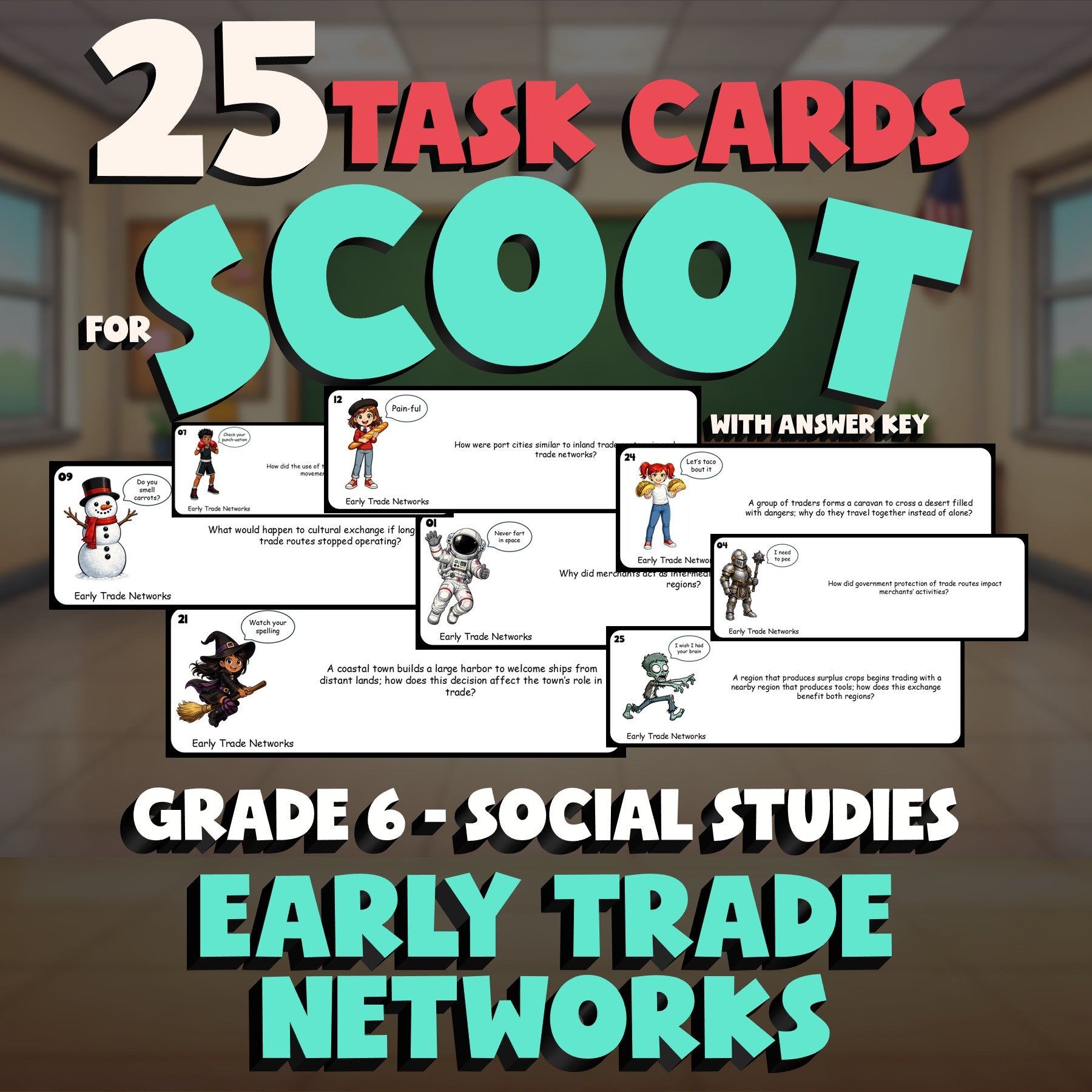 Early Trade Networks SCOOT TASK CARDS Socials Game - No Prep Grade 6 Review