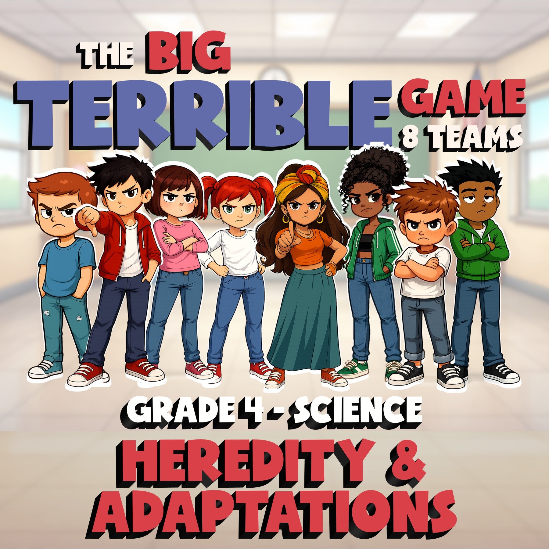 Heredity & Adaptations BIG TERRIBLE GAME - No Prep Grade 4 Science Review
