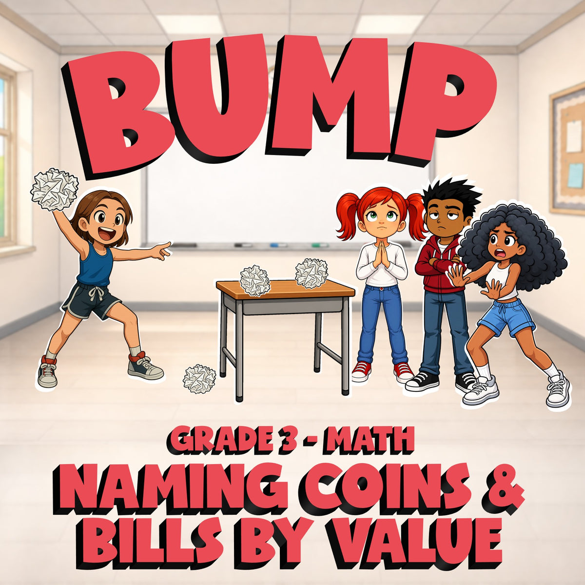 Naming Coins & Bills by Value BUMP Math Game - No Prep Grade 3 Review Activity