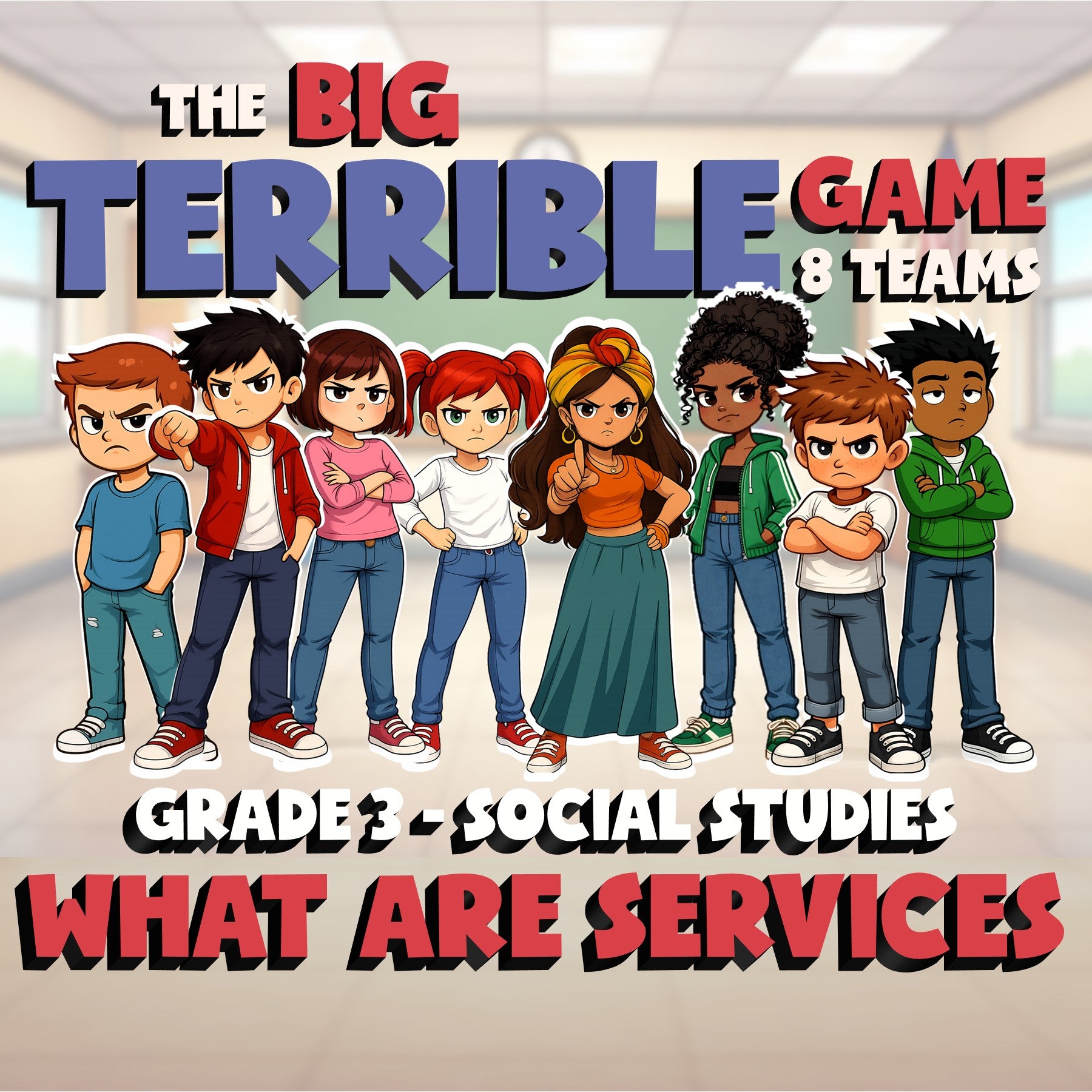 What Are Services BIG TERRIBLE GAME - No Prep Grade 3 Socials Review Activity