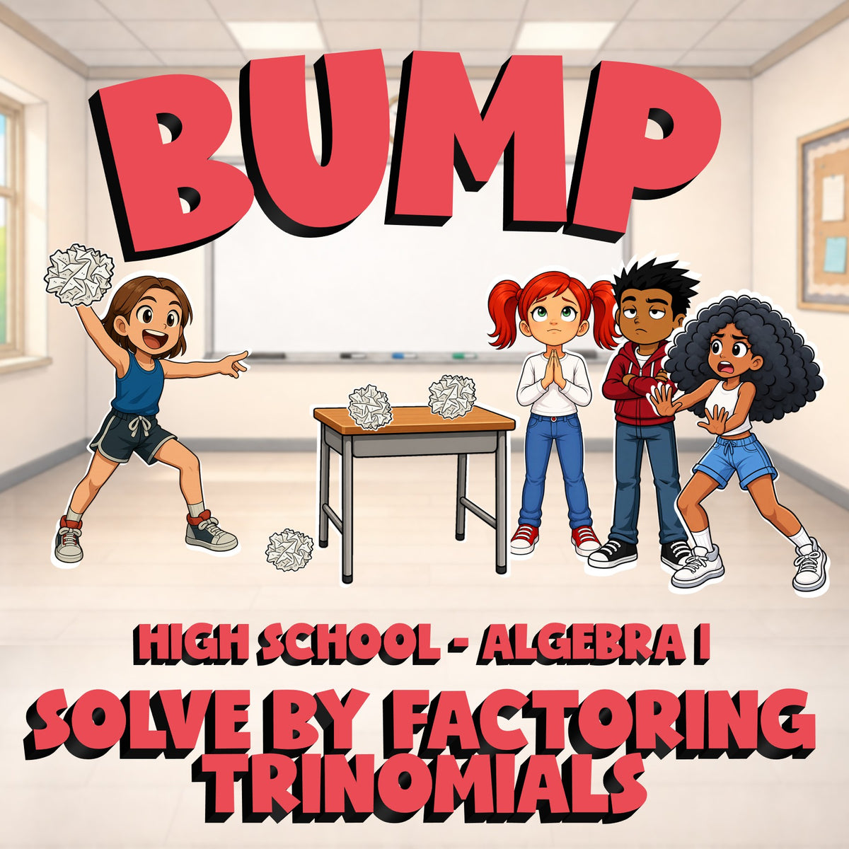 Solve by Factoring Trinomials BUMP Math Game - No Prep Algebra 1 Review Activity