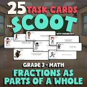 Fractions as Parts of a Whole SCOOT TASK CARDS Math Game - No Prep Grade 3